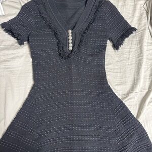 Elegant Black Fringed Knit Dress